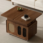 Table d'appoint élégante en bois brun à roulettes, plateau réglable