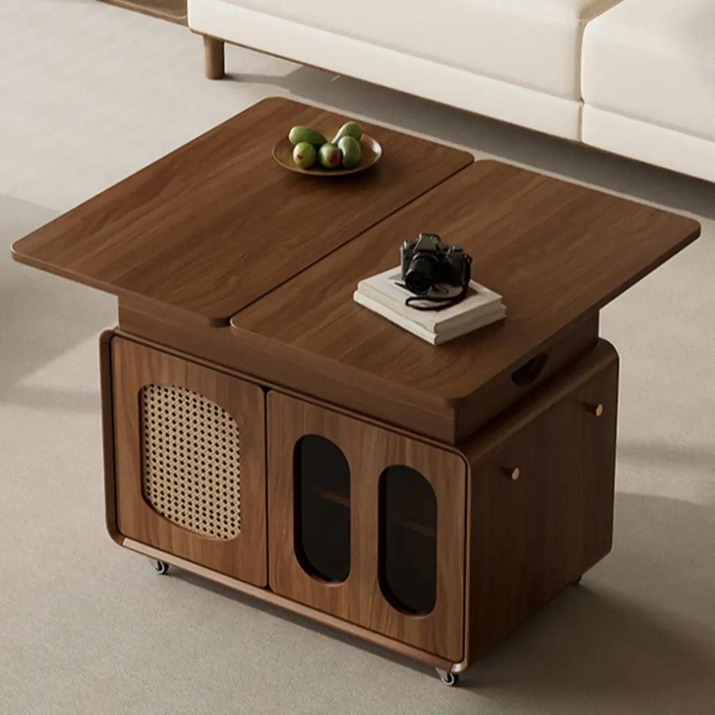 Table d'appoint élégante en bois brun à roulettes, plateau réglable
