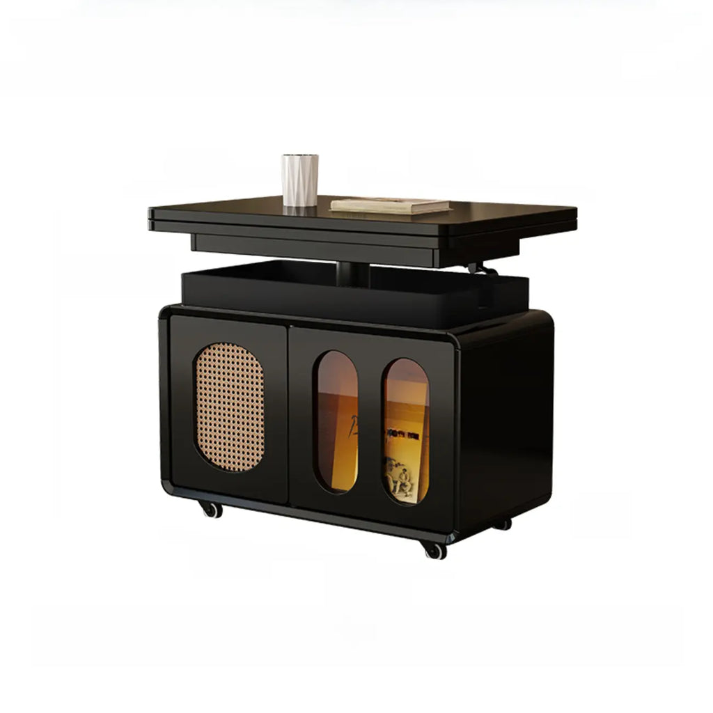 Table d'appoint élégante en bois brun à roulettes, plateau réglable