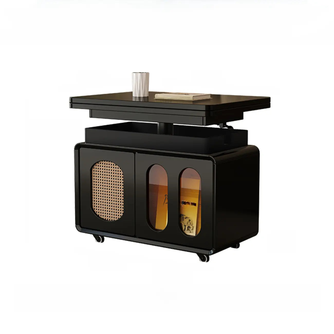 Table d'appoint élégante en bois brun à roulettes, plateau réglable