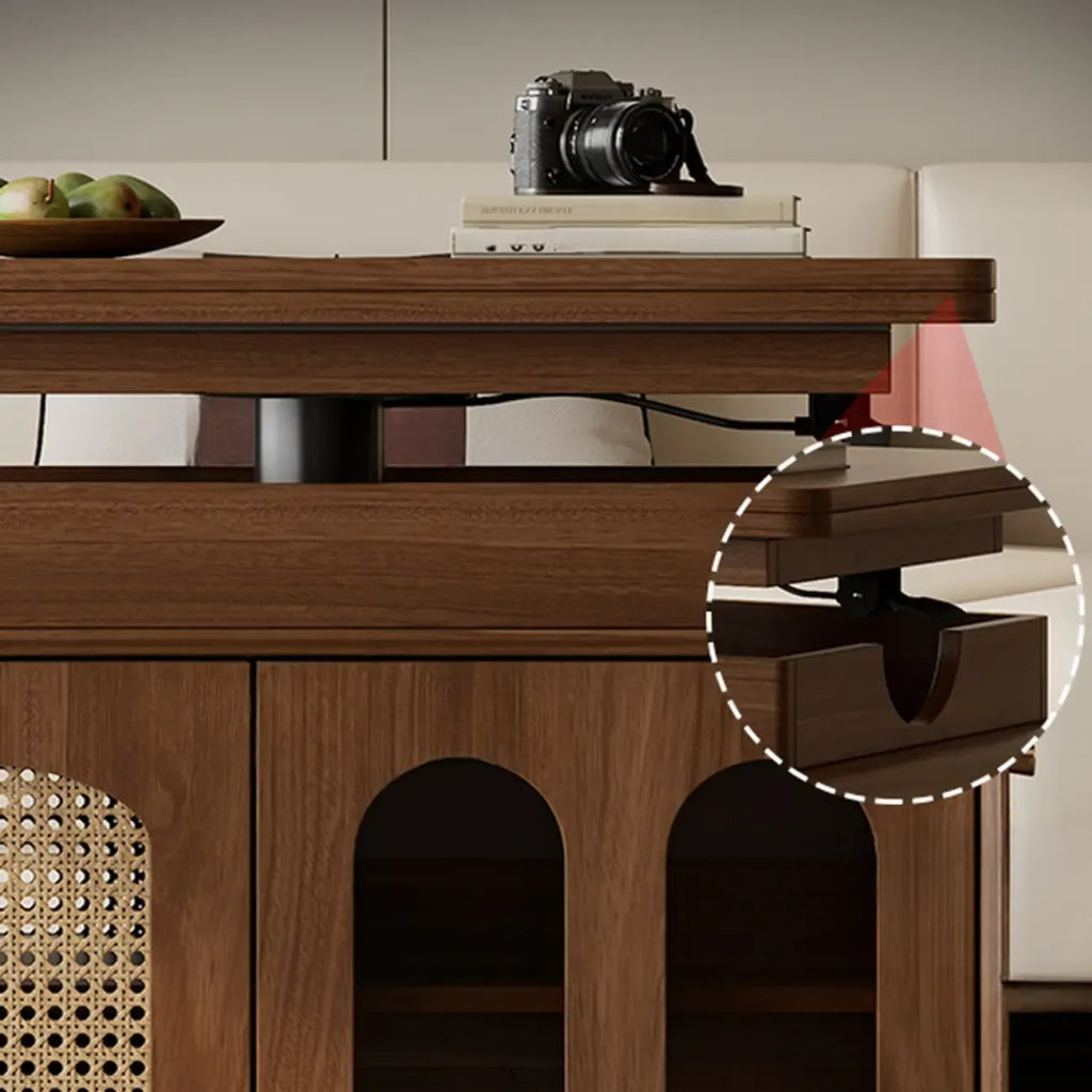 Table d'appoint élégante en bois brun à roulettes, plateau réglable