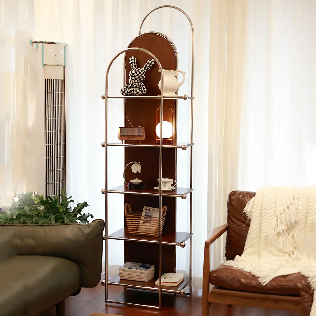 Bibliothèque verticale minimaliste à 5 étagères en acier inoxydable