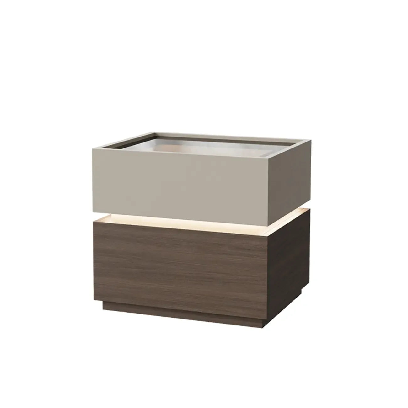 Table de chevet moderne éclairée en bois et verre avec rangement