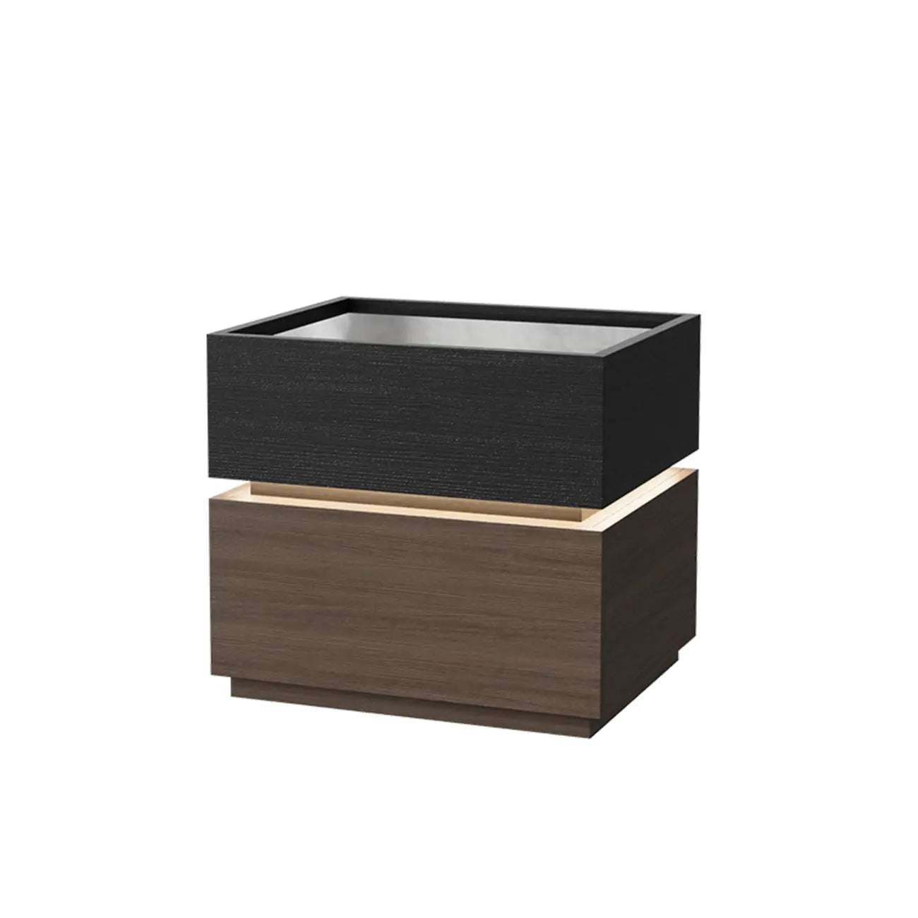 Table de chevet moderne éclairée en bois et verre avec rangement