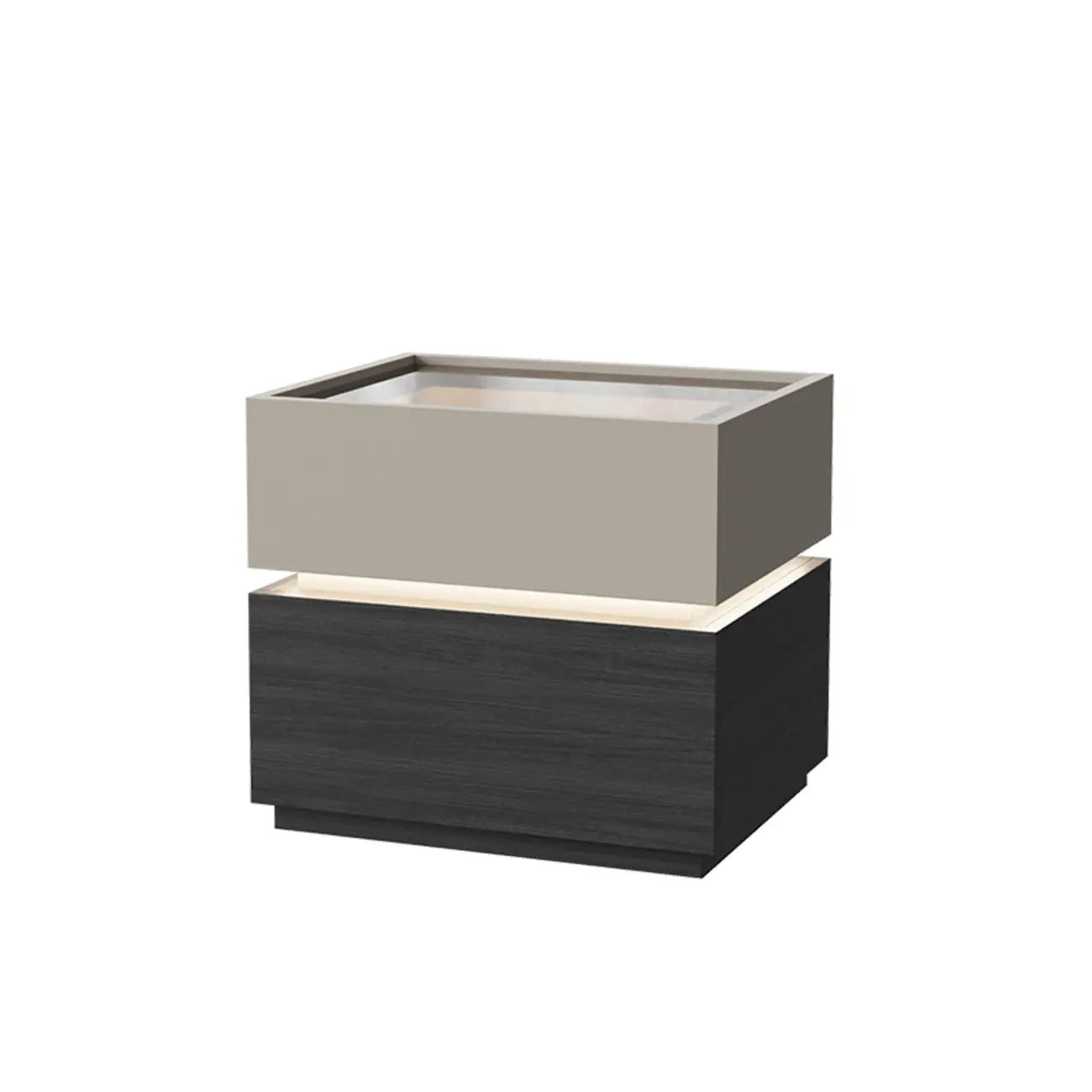 Table de chevet moderne éclairée en bois et verre avec rangement