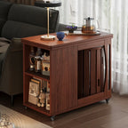 Table d'appoint pliante en bois avec plateau ouvert et roulettes