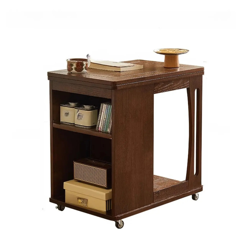 Table d'appoint pliante en bois avec plateau ouvert et roulettes