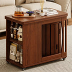 Table d'appoint pliante en bois avec plateau ouvert et roulettes
