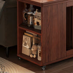 Table d'appoint pliante en bois avec plateau ouvert et roulettes