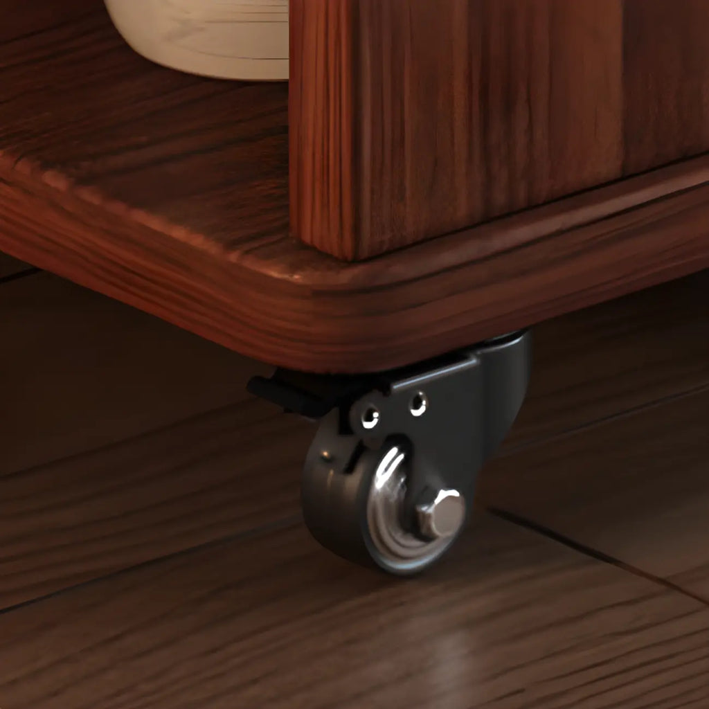 Table d'appoint pliante en bois avec plateau ouvert et roulettes