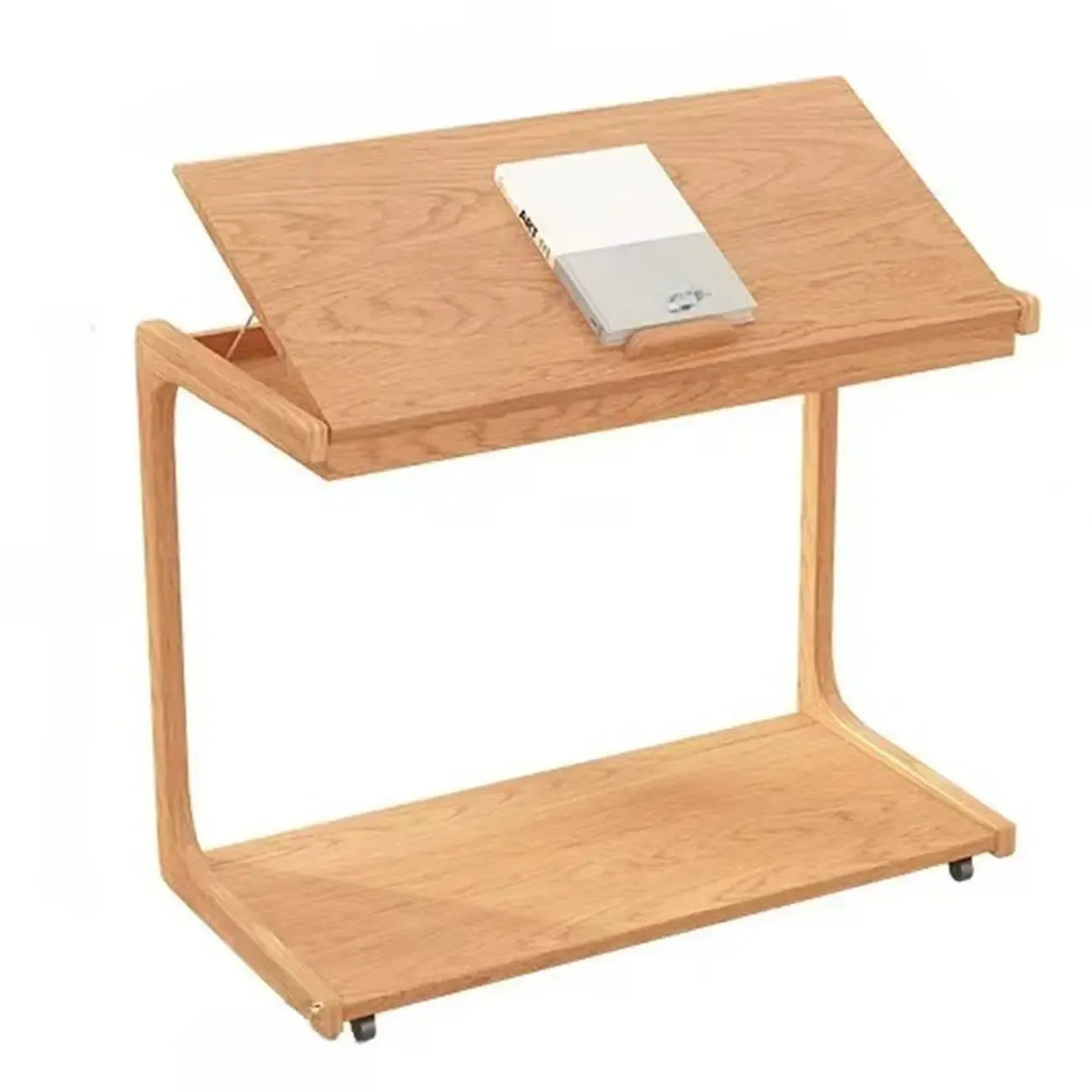 Tavolino con rotelle a C in legno regolabile in altezza