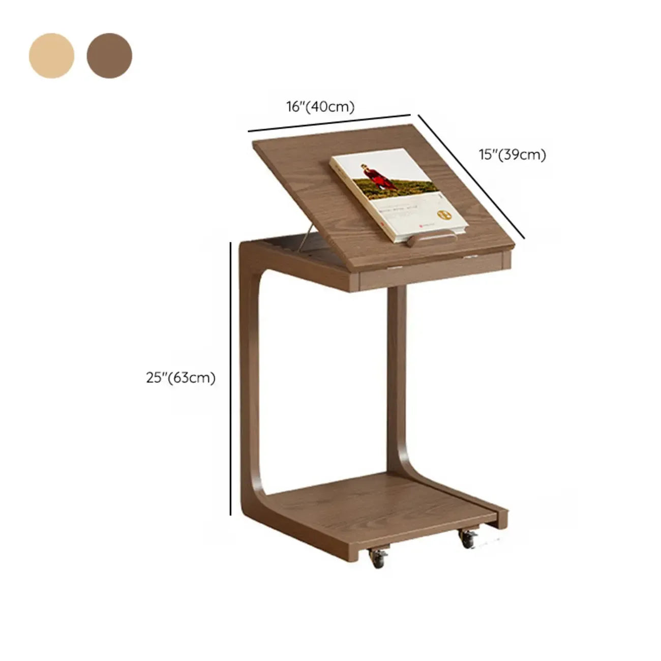 Tavolino con rotelle a C in legno regolabile in altezza