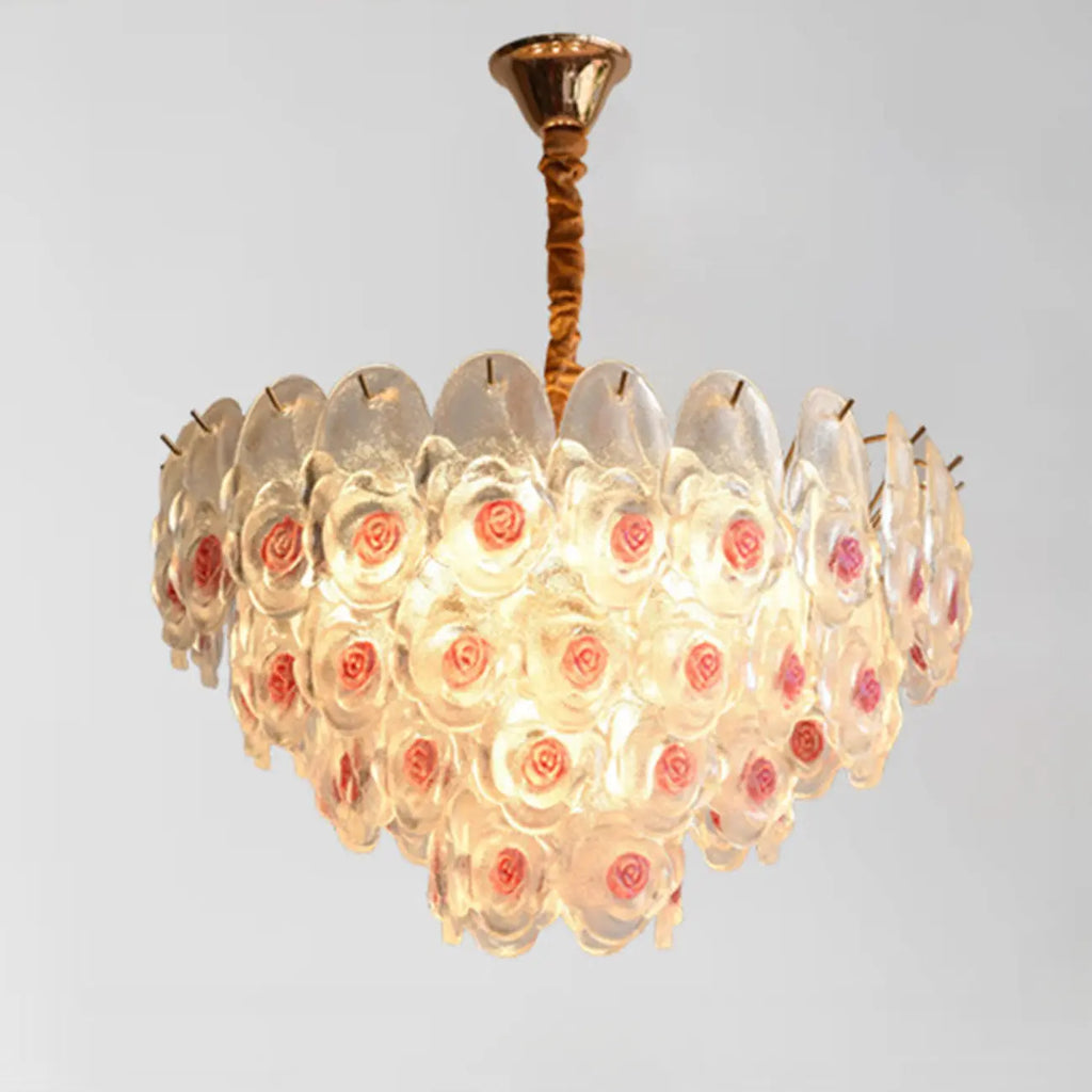 Lustre en cristal doré à motif floral