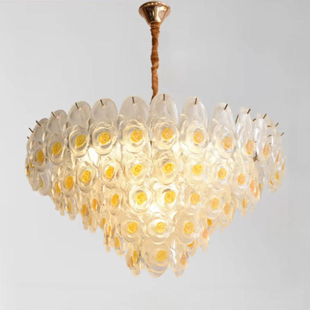 Lustre en cristal doré à motif floral