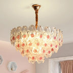 Lustre en cristal doré à motif floral