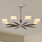 Lustre moderne linéaire en bois, verre et cristal brun