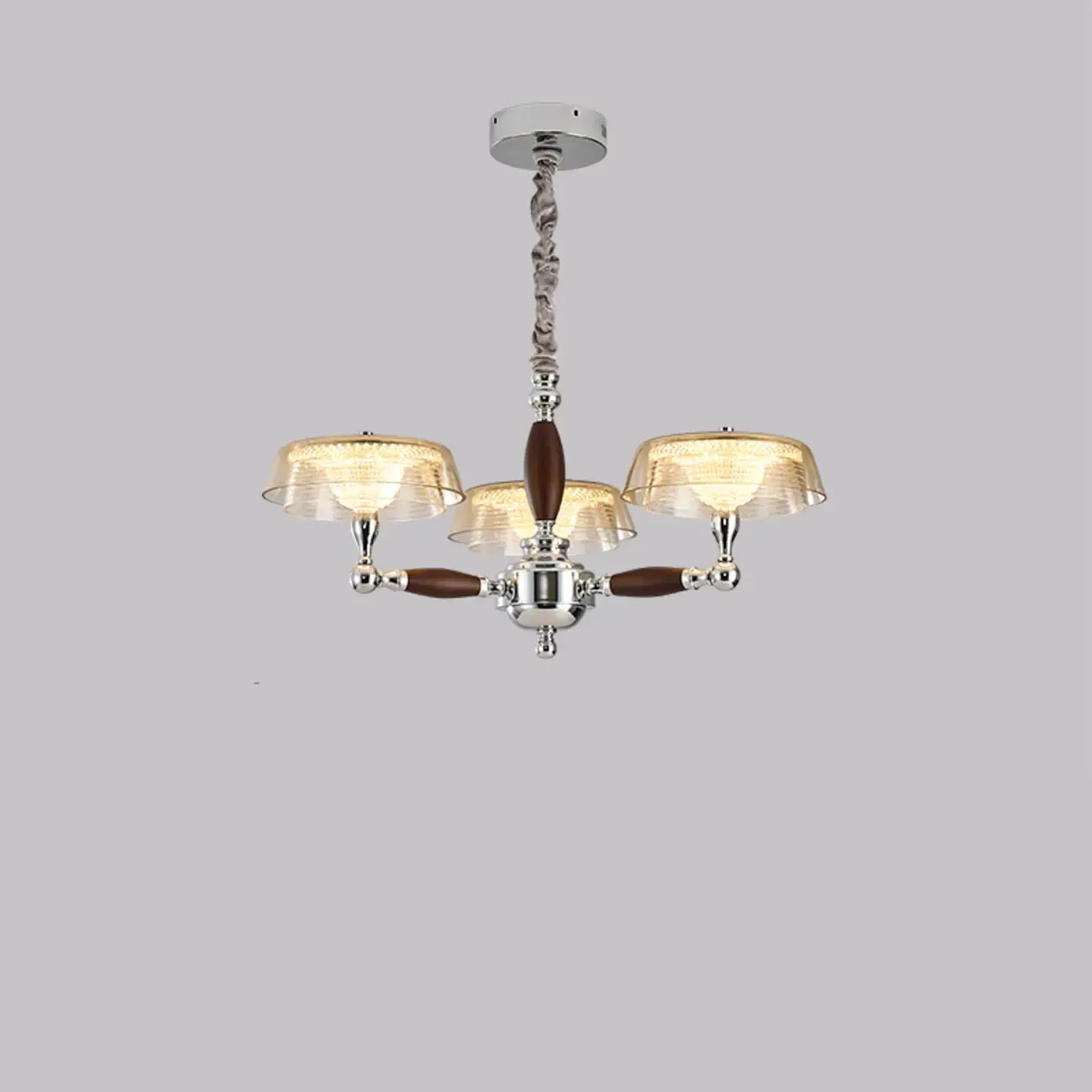 Lustre moderne linéaire en bois, verre et cristal brun