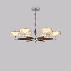 Lustre moderne linéaire en bois, verre et cristal brun