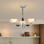 Lustre moderne linéaire en bois, verre et cristal brun