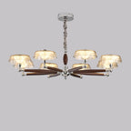 Lustre moderne linéaire en bois, verre et cristal brun