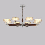 Lustre moderne linéaire en bois, verre et cristal brun