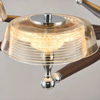 Lustre moderne linéaire en bois, verre et cristal brun