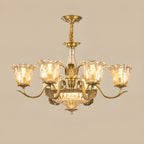 Lustre moderne linéaire en cristal et verre doré à motif floral