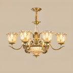 Lustre moderne linéaire en cristal et verre doré à motif floral
