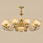 Lustre moderne linéaire en cristal et verre doré à motif floral