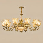 Lustre moderne linéaire en cristal et verre doré à motif floral