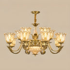 Lustre moderne linéaire en cristal et verre doré à motif floral