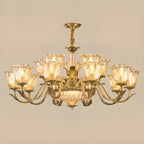 Lustre moderne linéaire en cristal et verre doré à motif floral