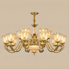 Lustre moderne linéaire en cristal et verre doré à motif floral