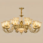 Lustre moderne linéaire en cristal et verre doré à motif floral