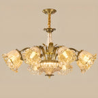 Lustre moderne linéaire en cristal et verre doré à motif floral