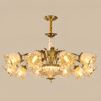 Lustre moderne linéaire en cristal et verre doré à motif floral