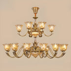 Lustre moderne linéaire en cristal et verre doré à motif floral