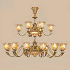 Lustre moderne linéaire en cristal et verre doré à motif floral