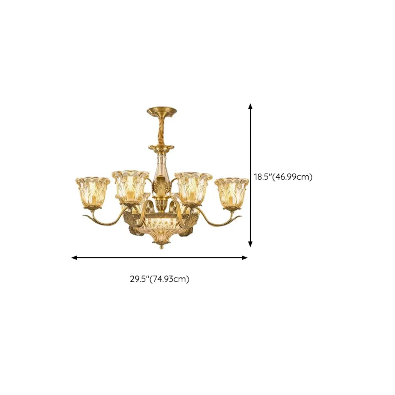 Lustre moderne linéaire en cristal et verre doré à motif floral