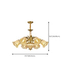 Lustre moderne linéaire en cristal et verre doré à motif floral