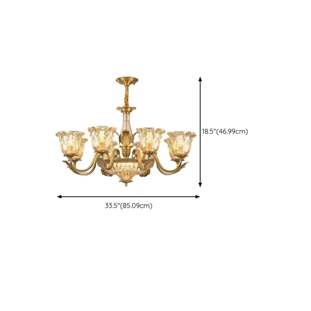 Lustre moderne linéaire en cristal et verre doré à motif floral