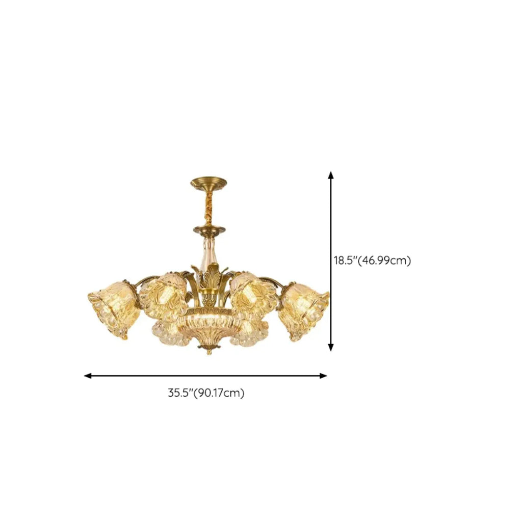 Lustre moderne linéaire en cristal et verre doré à motif floral