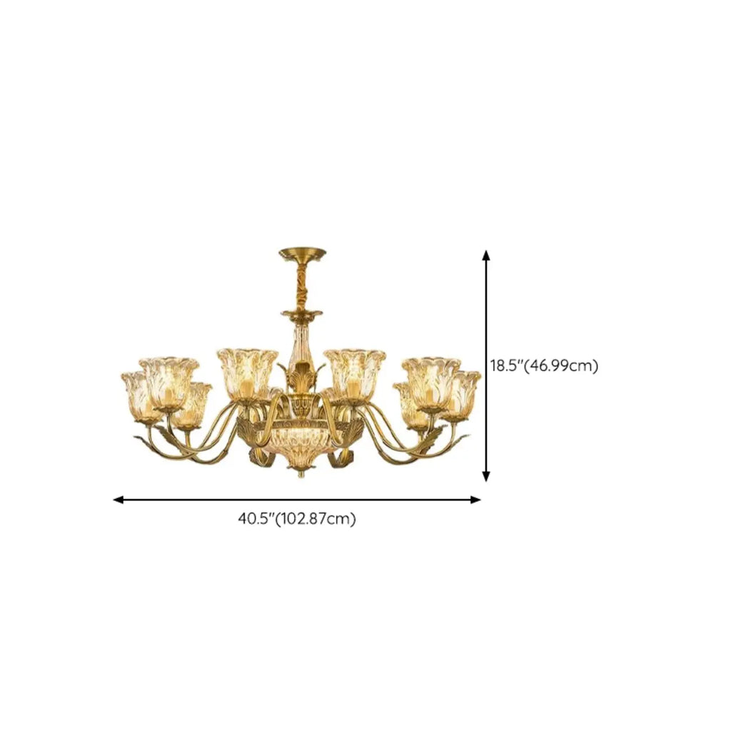 Lustre moderne linéaire en cristal et verre doré à motif floral