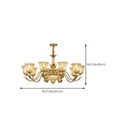 Lustre moderne linéaire en cristal et verre doré à motif floral