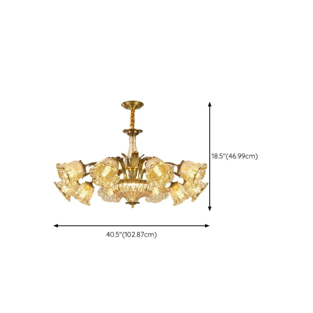 Lustre moderne linéaire en cristal et verre doré à motif floral