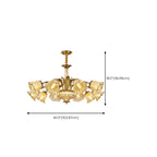 Lustre moderne linéaire en cristal et verre doré à motif floral