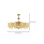 Lustre moderne linéaire en cristal et verre doré à motif floral
