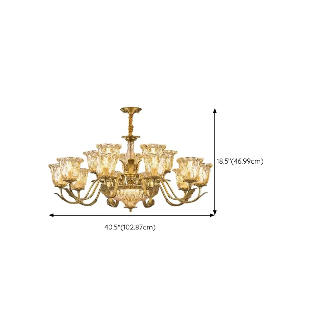 Lustre moderne linéaire en cristal et verre doré à motif floral