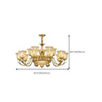 Lustre moderne linéaire en cristal et verre doré à motif floral