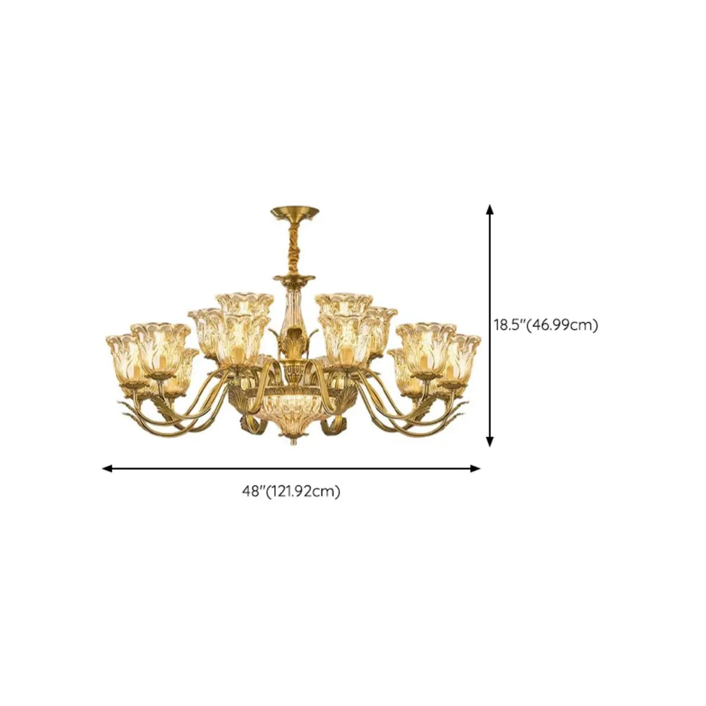 Lustre moderne linéaire en cristal et verre doré à motif floral
